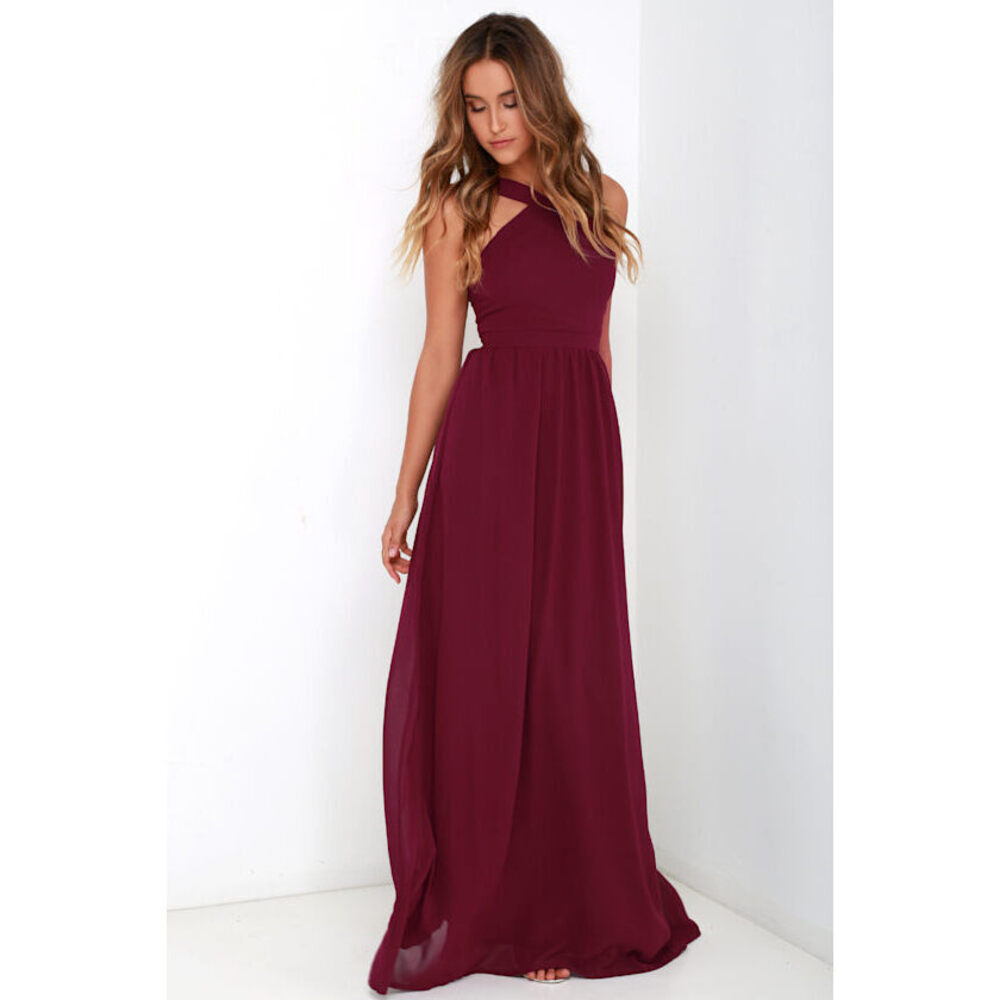 Lulus Air Of Romance Burgundy Maxi Dress Red - Size M